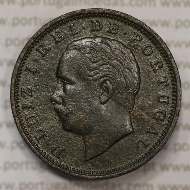 Moeda 20 Réis Bronze (XX Réis) 1885 (MBC+) - Rei D. LUIS I - World Coins Portugal KM527