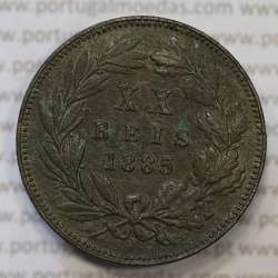 Moeda 20 Réis Bronze (XX Réis) 1885 (MBC+) - Rei D. LUIS I - World Coins Portugal KM527