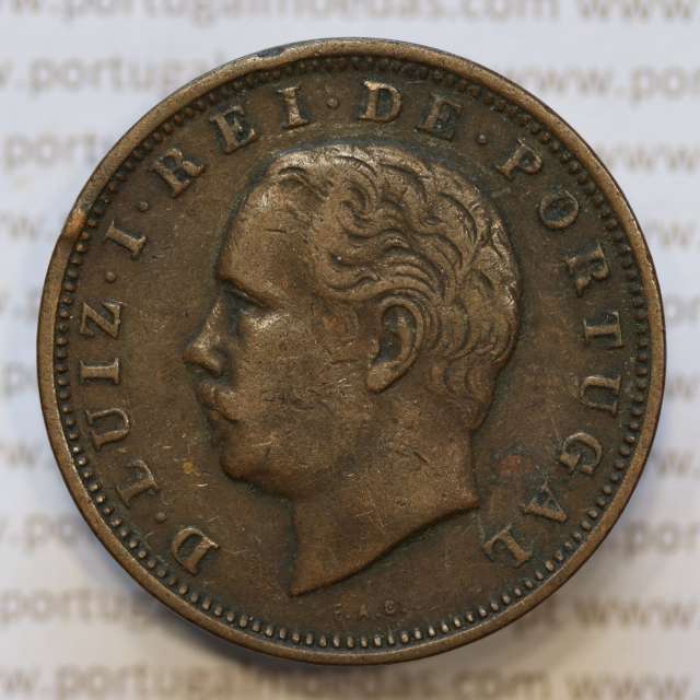 Moeda 20 Réis Bronze (XX Réis) 1885 (MBC+) - Rei D. LUIS I - World Coins Portugal KM527