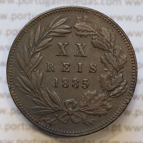 Moeda 20 Réis Bronze (XX Réis) 1885 (MBC+) - Rei D. LUIS I - World Coins Portugal KM527
