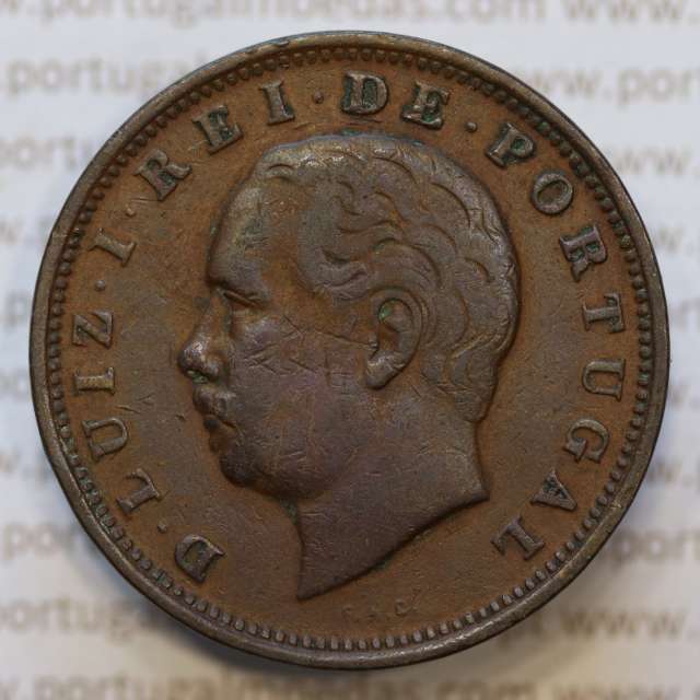Moeda 20 Réis Bronze (XX Réis) 1885 (MBC+) - Rei D. LUIS I - World Coins Portugal KM527