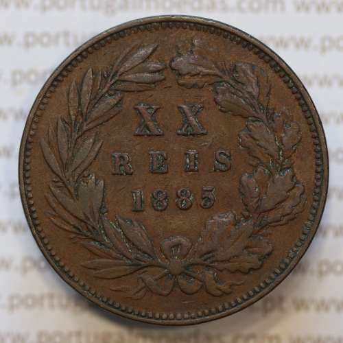 Moeda 20 Réis Bronze (XX Réis) 1885 (MBC+) - Rei D. LUIS I - World Coins Portugal KM527