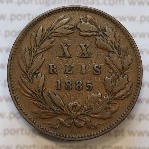 Moeda 20 Réis Bronze (XX Réis) 1885 (MBC) - Rei D. LUIS I - World Coins Portugal KM527