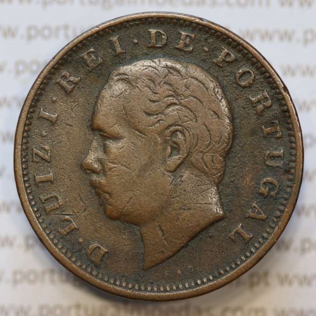 Moeda 20 Réis Bronze (XX Réis) 1885 (MBC) - Rei D. LUIS I - World Coins Portugal KM527