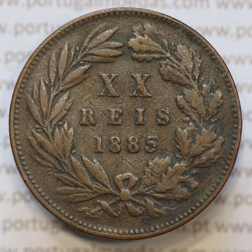 Moeda 20 Réis Bronze (XX Réis) 1885 (MBC) - Rei D. LUIS I - World Coins Portugal KM527