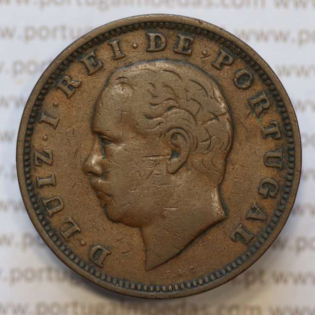 Moeda 20 Réis Bronze (XX Réis) 1885 (MBC) - Rei D. LUIS I - World Coins Portugal KM527