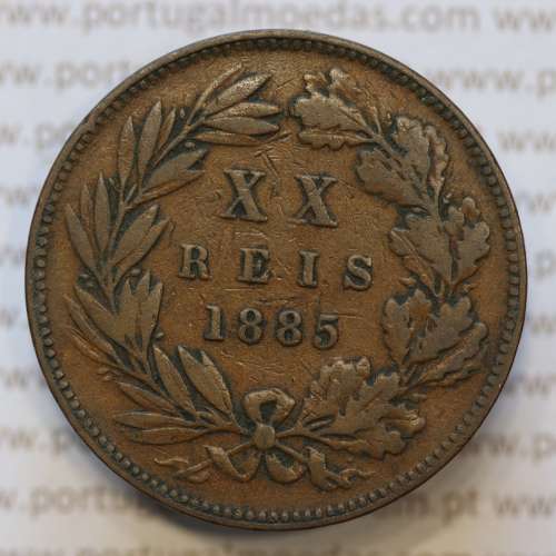 Moeda 20 Réis Bronze (XX Réis) 1885 (MBC) - Rei D. LUIS I - World Coins Portugal KM527
