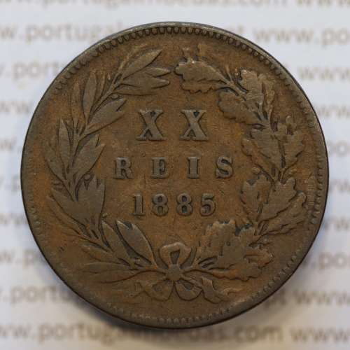 Moeda 20 Réis Bronze (XX Réis) 1885 (MBC) - Rei D. LUIS I - World Coins Portugal KM527