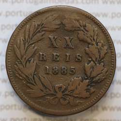 Moeda 20 Réis Bronze (XX Réis) 1885 (MBC) - Rei D. LUIS I - World Coins Portugal KM527
