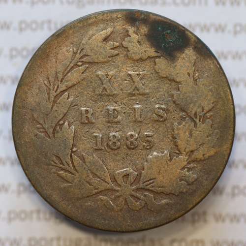 Moeda 20 Réis Bronze (XX Réis) 1885 (BC) - Rei D. LUIS I - World Coins Portugal KM527