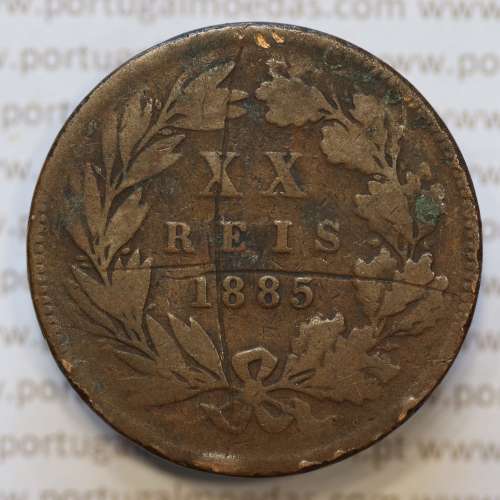 Moeda 20 Réis Bronze (XX Réis) 1885 (BC) - Rei D. LUIS I - World Coins Portugal KM527