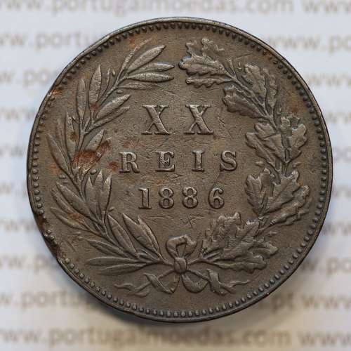 Moeda 20 Réis Bronze (XX Réis) 1886 (MBC) - Rei D. LUIS I - World Coins Portugal KM527