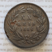 Moeda 20 Réis Bronze (XX Réis) 1886 (MBC) - Rei D. LUIS I - World Coins Portugal KM527