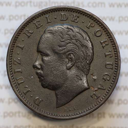 Moeda 20 Réis Bronze (XX Réis) 1886 (MBC) - Rei D. LUIS I - World Coins Portugal KM527
