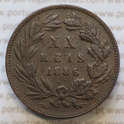 Moeda 20 Réis Bronze (XX Réis) 1886 (MBC) - Rei D. LUIS I - World Coins Portugal KM527