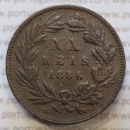 Moeda 20 Réis Bronze (XX Réis) 1886 (MBC) - Rei D. LUIS I - World Coins Portugal KM527