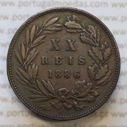Moeda 20 Réis Bronze (XX Réis) 1886 (MBC) - Rei D. LUIS I - World Coins Portugal KM527