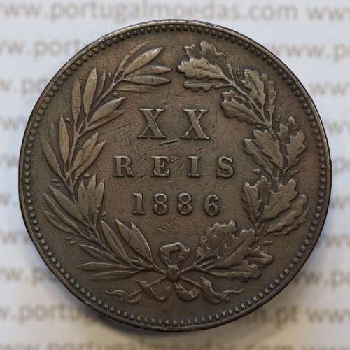 Moeda 20 Réis Bronze (XX Réis) 1886 (MBC) - Rei D. LUIS I - World Coins Portugal KM527