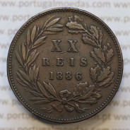 Moeda 20 Réis Bronze (XX Réis) 1886 (MBC) - Rei D. LUIS I - World Coins Portugal KM527
