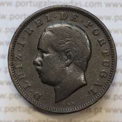 Moeda 20 Réis Bronze (XX Réis) 1886 (MBC) - Rei D. LUIS I - World Coins Portugal KM527
