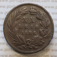 Moeda 20 Réis Bronze (XX Réis) 1886 (MBC) - Rei D. LUIS I - World Coins Portugal KM527