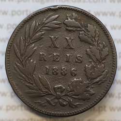 Moeda 20 Réis Bronze (XX Réis) 1886 (MBC) - Rei D. LUIS I - World Coins Portugal KM527