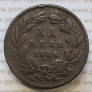 Moeda 20 Réis Bronze (XX Réis) 1886 (MBC) - Rei D. LUIS I - World Coins Portugal KM527