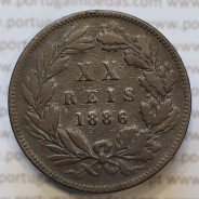 Moeda 20 Réis Bronze (XX Réis) 1886 (MBC) - Rei D. LUIS I - World Coins Portugal KM527