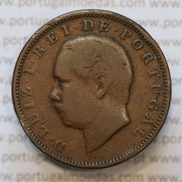 Moeda 20 Réis Bronze (XX Réis) 1886 (MBC-) - Rei D. LUIS I - World Coins Portugal KM527