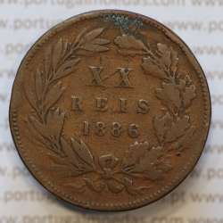 Moeda 20 Réis Bronze (XX Réis) 1886 (MBC-) - Rei D. LUIS I - World Coins Portugal KM527