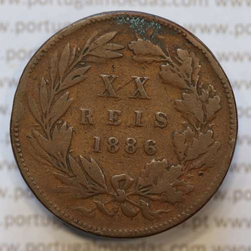 Moeda 20 Réis Bronze (XX Réis) 1886 (MBC-) - Rei D. LUIS I - World Coins Portugal KM527