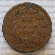 Moeda 20 Réis Bronze (XX Réis) 1886 (MBC-) - Rei D. LUIS I - World Coins Portugal KM527