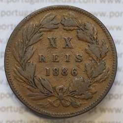 Moeda 20 Réis Bronze (XX Réis) 1886 (MBC-) - Rei D. LUIS I - World Coins Portugal KM527