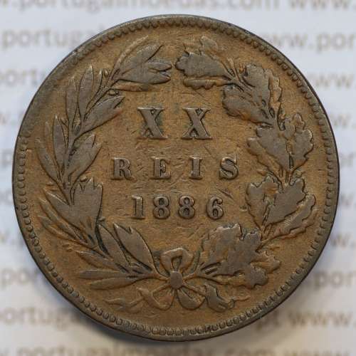 Moeda 20 Réis Bronze (XX Réis) 1886 (MBC-) - Rei D. LUIS I - World Coins Portugal KM527