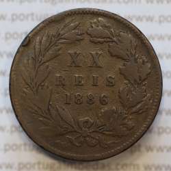 Moeda 20 Réis Bronze (XX Réis) 1886 (BC) - Rei D. LUIS I - World Coins Portugal KM527