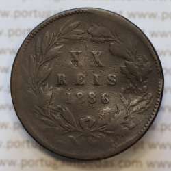 Moeda 20 Réis Bronze (XX Réis) 1886 (BC) - Rei D. LUIS I - World Coins Portugal KM527
