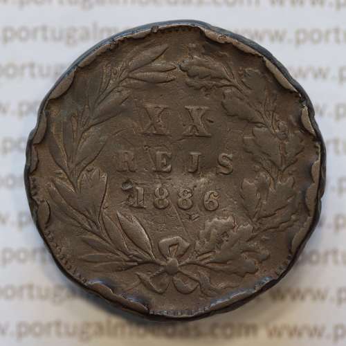 Moeda 20 Réis Bronze (XX Réis) 1886 (BC- / REG) - Rei D. LUIS I - World Coins Portugal KM527