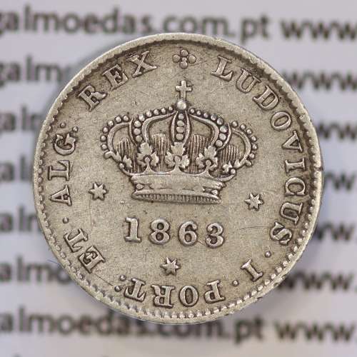 Moeda 50 Réis Prata 1863 ou Meio Tostão Prata 1863 (MBC+) - Rei D. LUIS I - World Coins Portugal KM 506