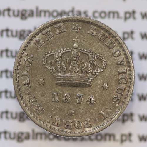 Moeda 50 Réis Prata 1874 ou Meio Tostão Prata 1874 (MBC / BELA) - Rei D. LUIS I - World Coins Portugal KM 506