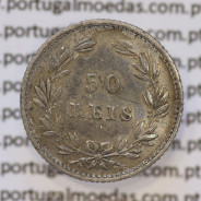 Moeda 50 Réis Prata 1876 ou Meio Tostão Prata 1876 (MBC+) - Rei D. LUIS I - World Coins Portugal KM 506