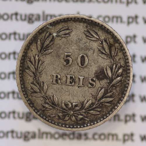 Moeda 50 Réis Prata 1879 ou Meio Tostão Prata 1879 (MBC+ / BELA) - Rei D. LUIS I - World Coins Portugal KM 506
