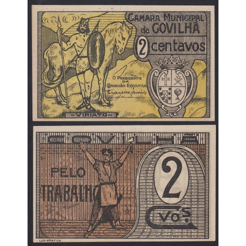 CÉDULA CÂMARA MUNICIPAL DA COVILHÃ - VALE 2 CENTAVOS (NÃO CIRCULADA)