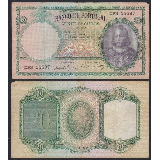 Nota de 20 Escudos 1959 D.António Luiz de Menezes, 20$00 27/01/1959 Chapa: 6 - Banco de Portugal (Circulada)