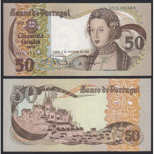 Nota de 50 Escudos 1980 Infanta D.Maria, 50$00 01/02/1980 Chapa: 9 - Banco de Portugal (Pouco Circulada)