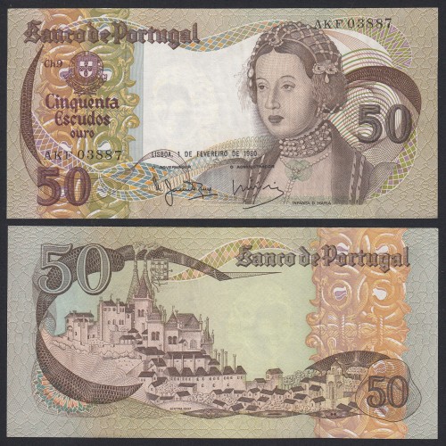 Nota de 50 Escudos 1980 Infanta D.Maria, 50$00 01/02/1980 Chapa: 9 - Banco de Portugal (Pouco Circulada)