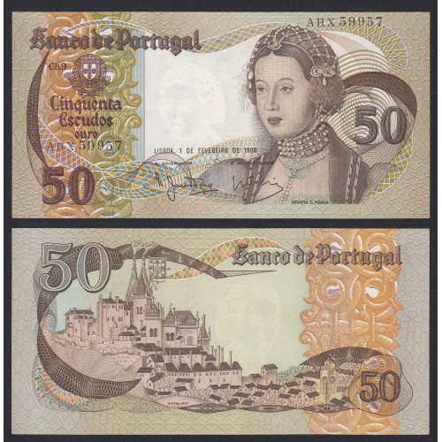 Nota de 50 Escudos 1980 Infanta D.Maria, 50$00 01/02/1980 Chapa: 9 - Banco de Portugal (Pouco Circulada)