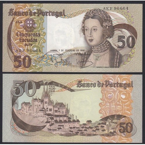 Nota de 50 Escudos 1980 Infanta D.Maria, 50$00 01/02/1980 Chapa: 9 - Banco de Portugal (Pouco Circulada)