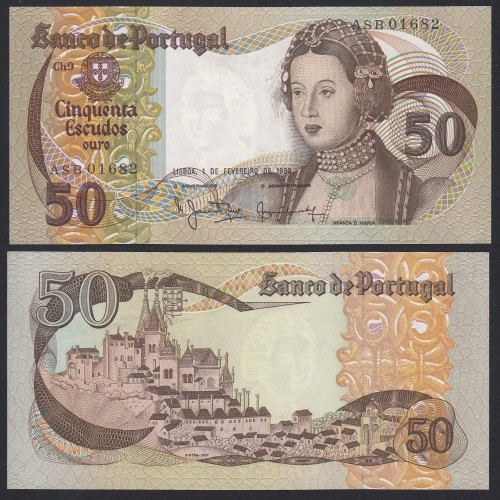 Nota de 50 Escudos 1980 Infanta D.Maria, 50$00 01/02/1980 Chapa: 9 - Banco de Portugal (Pouco Circulada)