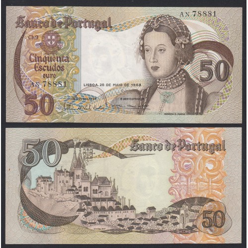 Nota de 50 Escudos 1968 Infanta D.Maria, 50$00 28/05/1968 Chapa: 9 - Banco de Portugal (Pouco Circulada)
