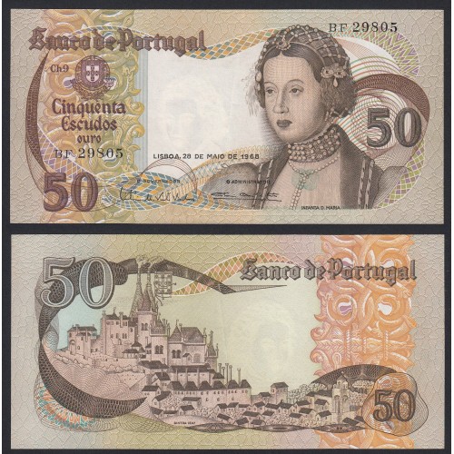 Nota de 50 Escudos 1968 Infanta D.Maria, 50$00 28/05/1968 Chapa: 9 - Banco de Portugal (Pouco Circulada)